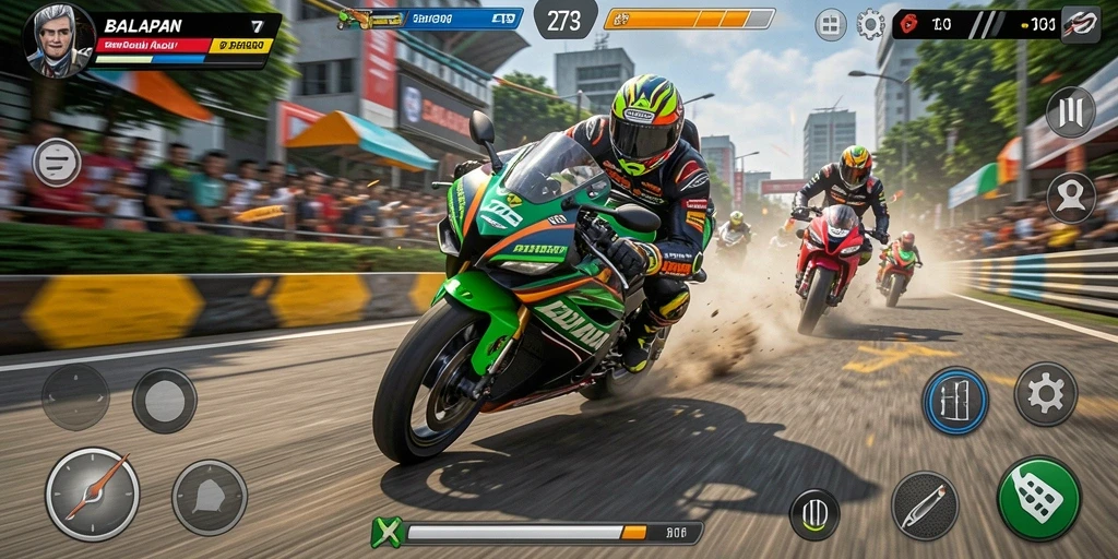 Tampilan gameplay seru dari 2739 dengan motor balap.
