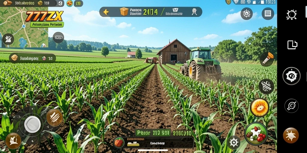 Screenshot menampilkan gameplay seru di ladang pertanian 777ZX.