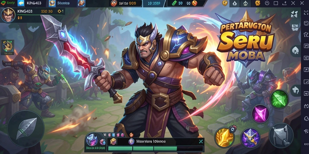 Tangkapan layar utama KING403 yang menunjukkan pertempuran seru di arena MOBA.