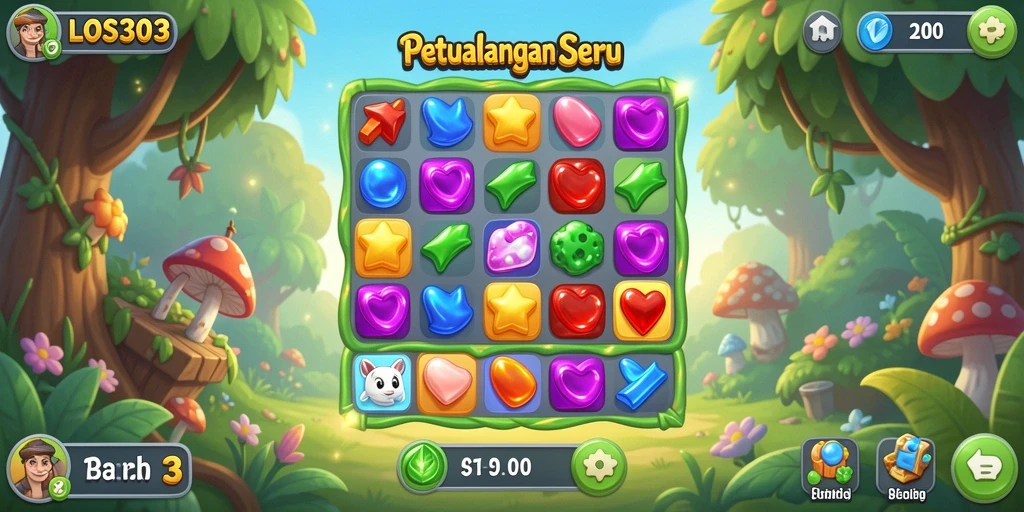 Tampilkan gameplay penuh warna dan tantangan seru Match-3.