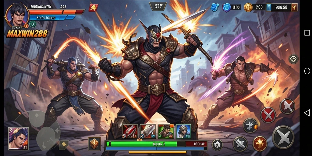 Screenshot gameplay MAXWIN288 memperlihatkan pertarungan seru dan grafis yang memukau.