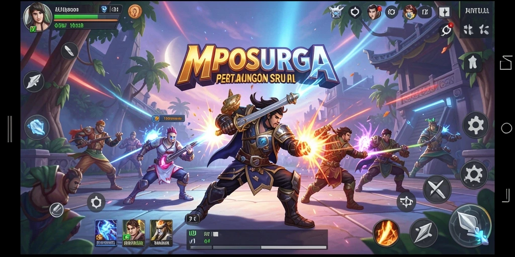 Screenshot gameplay MPOSURGA menampilkan pertarungan seru antara karakter.