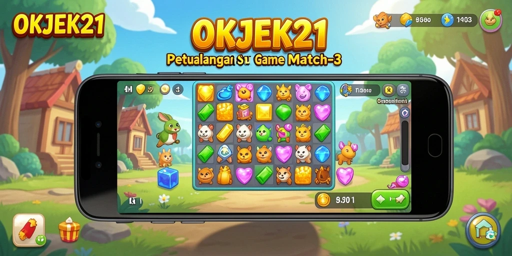 Tampilan gameplay seru dari OKJEK21 yang penuh warna dan tantangan.