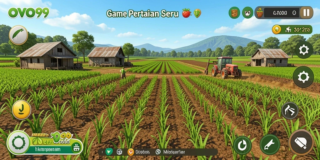 Tampilan gameplay yang menarik dalam OVO99 dengan aktivitas bertani.