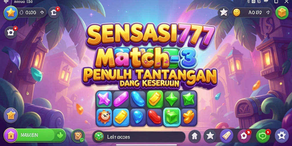 Screenshot SENSASI777 menampilkan gameplay seru dan warna-warni dari permainan Match-3.