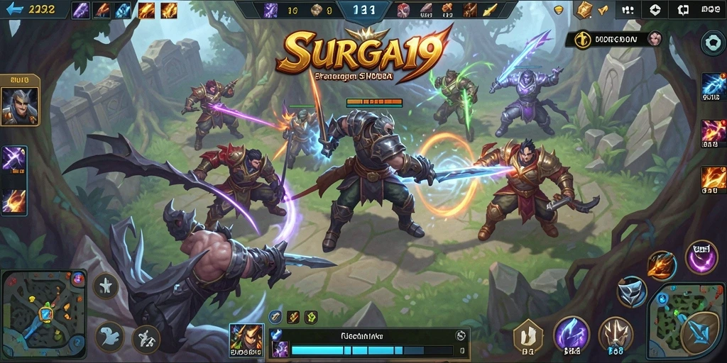 Tampilan gameplay yang seru dalam pertempuran arena MOBA.
